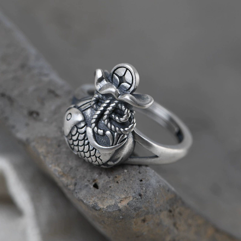 Fashion Ethnic Wear For Men - Bague Koi style chinois porte-bonheur pour
