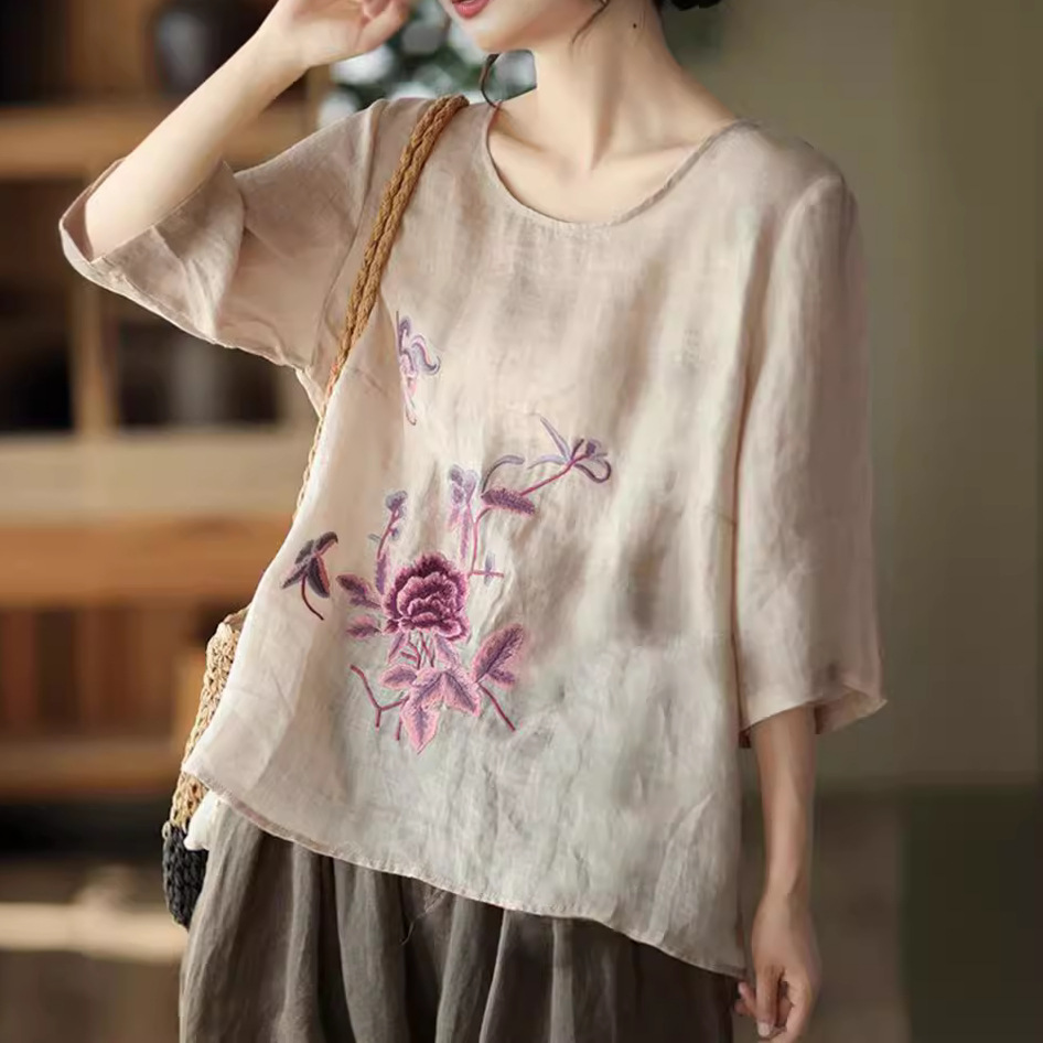 New Ethnic Fashion - Chemisier d'été rétro en coton et