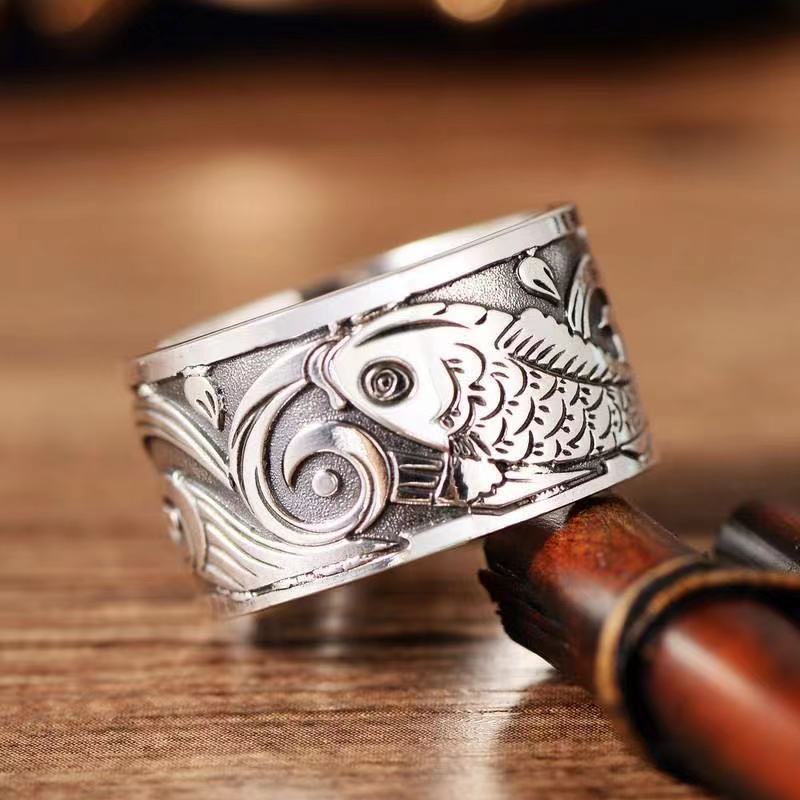 Fashion Ethnic Wear For Men - Bague d'ouverture à motif de poisson