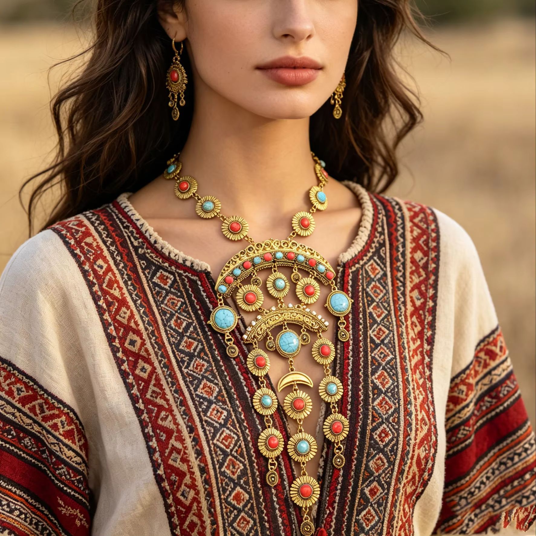 Ethnic Fashion Shoot - Collier vintage de style ethnique chinois,