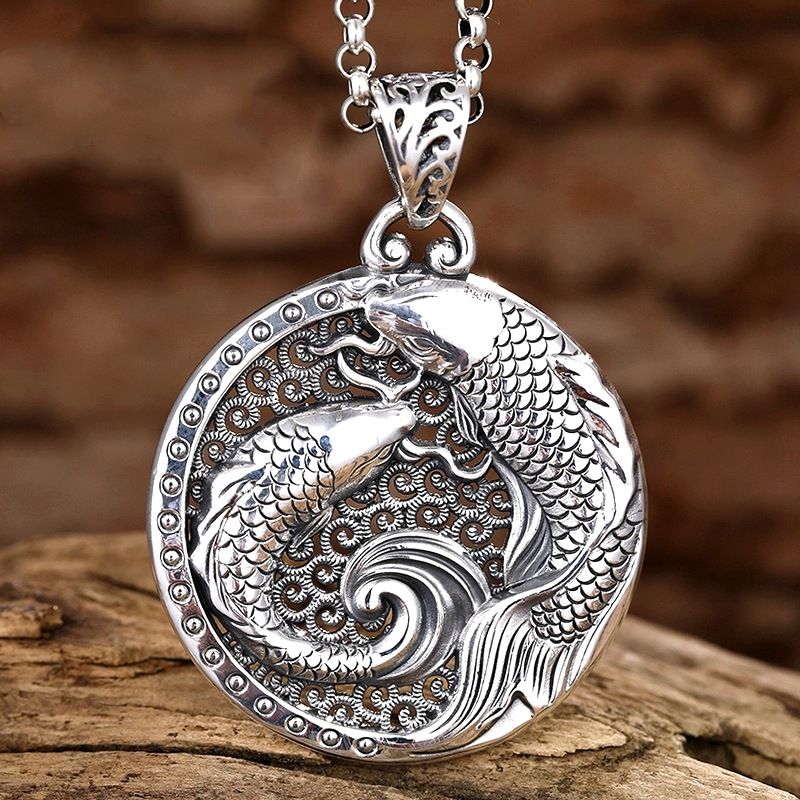 Ethnic Fashion World - Pendentif Rétro Double Koi Porte-Bonheur en