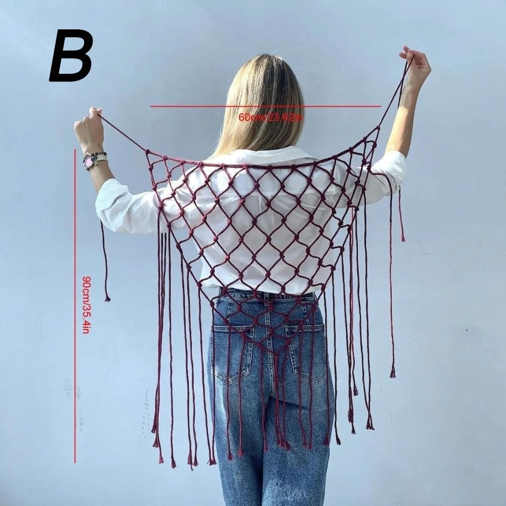 Ethnic Fashion Design - Écharpe-châle bohème à franges en filet,